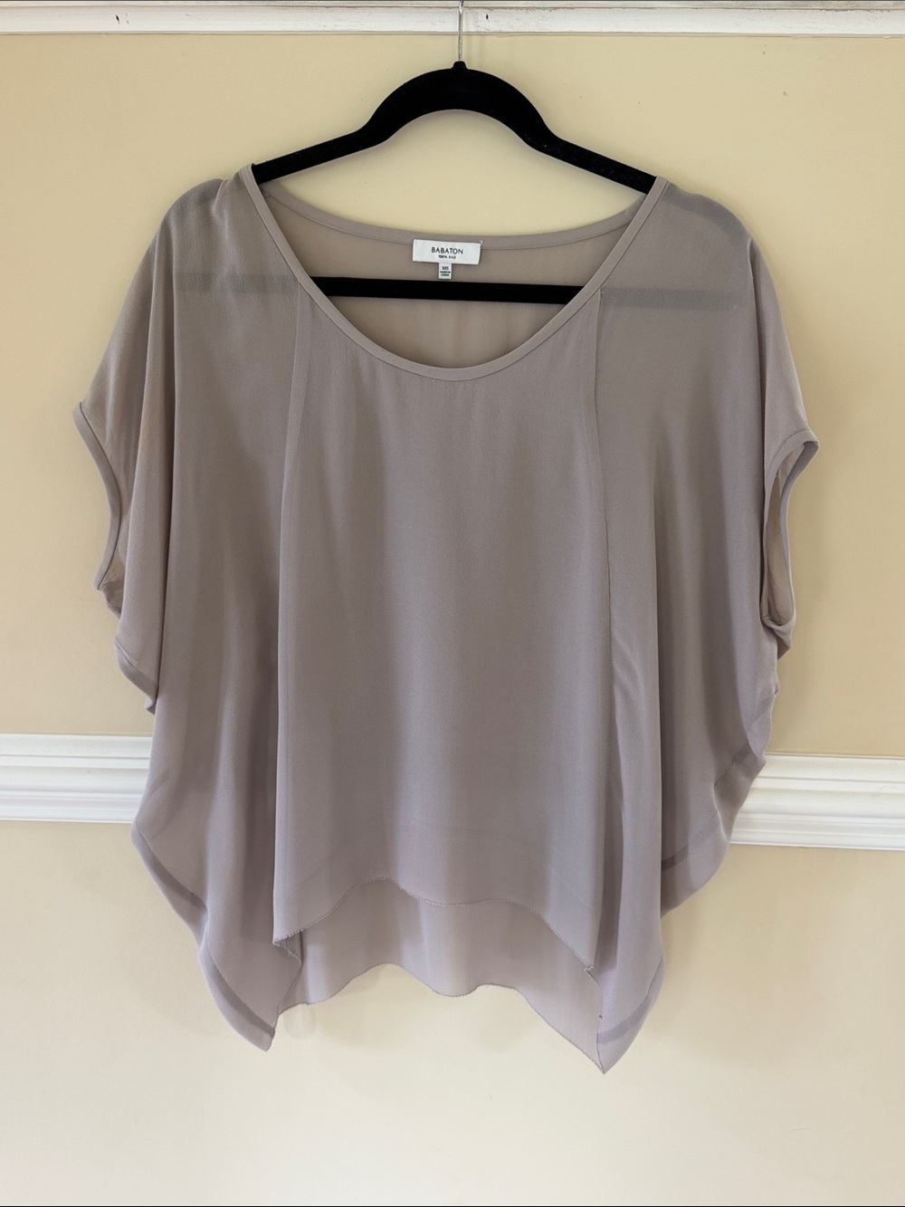 Babaton Taupe Sheer Flow Blouse - Women's Top